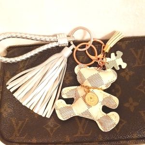 Bag Charm Keychain TEDDY BEAR Damier Azur Handmade with Charms & Tassel